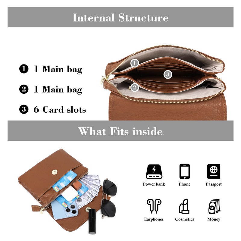 MINICAT حقائب كروس بودي صغيرة للنساء مع حجب RFID من MINICAT جلد نباتي حقائب سفر صغيرة محفظة هاتف محمول حقيبة كروس بودي (بني صغير) - Image 5